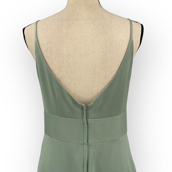 David's Bridal Spaghetti Strap Crepe-Back Satin Dress in Dusty Sage - Picture 9 of 13